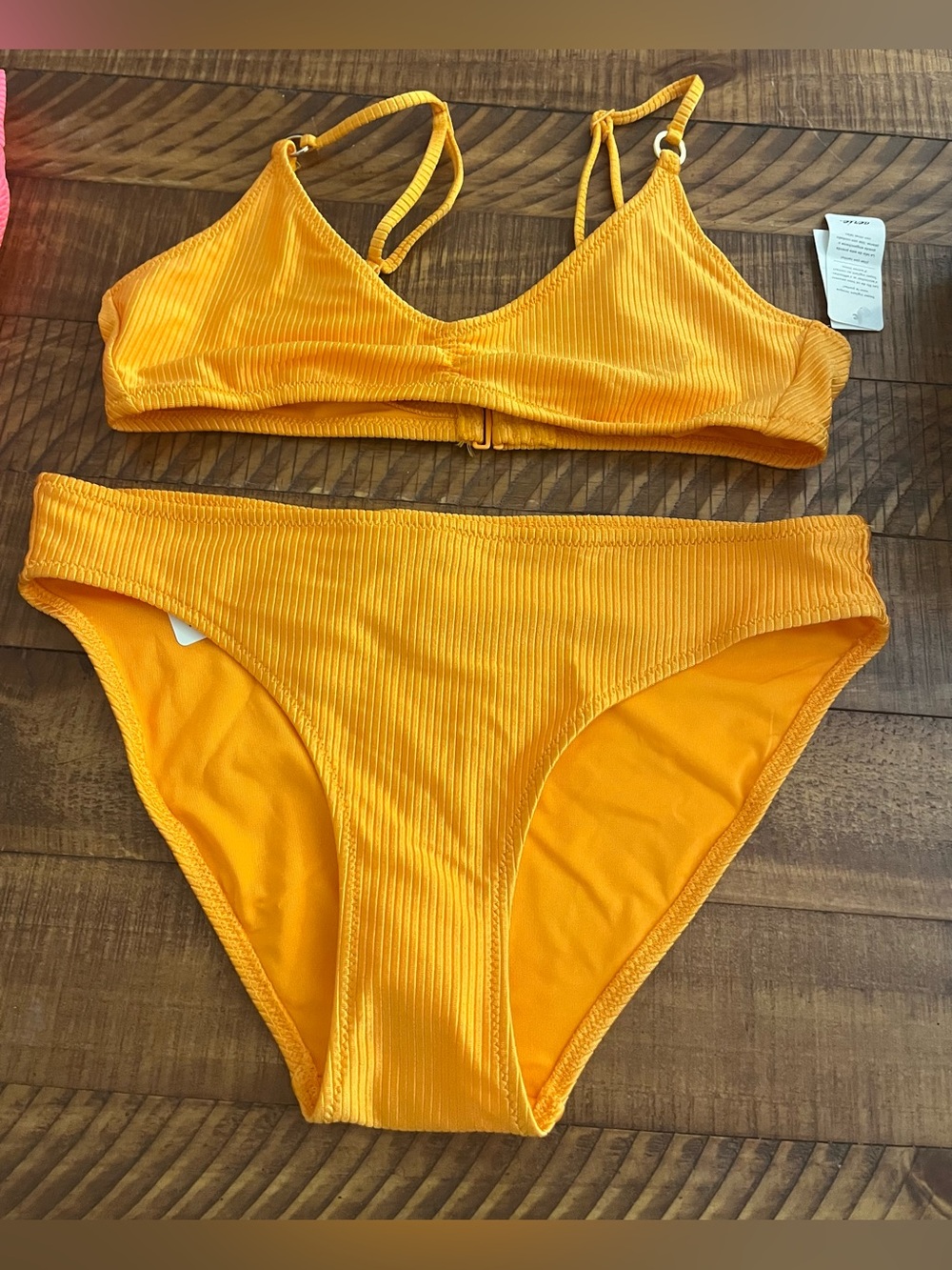 NWT Aerie FULL SET Beach Babe Shine Rib Voop Top + Full Coverage Bottom Orange M